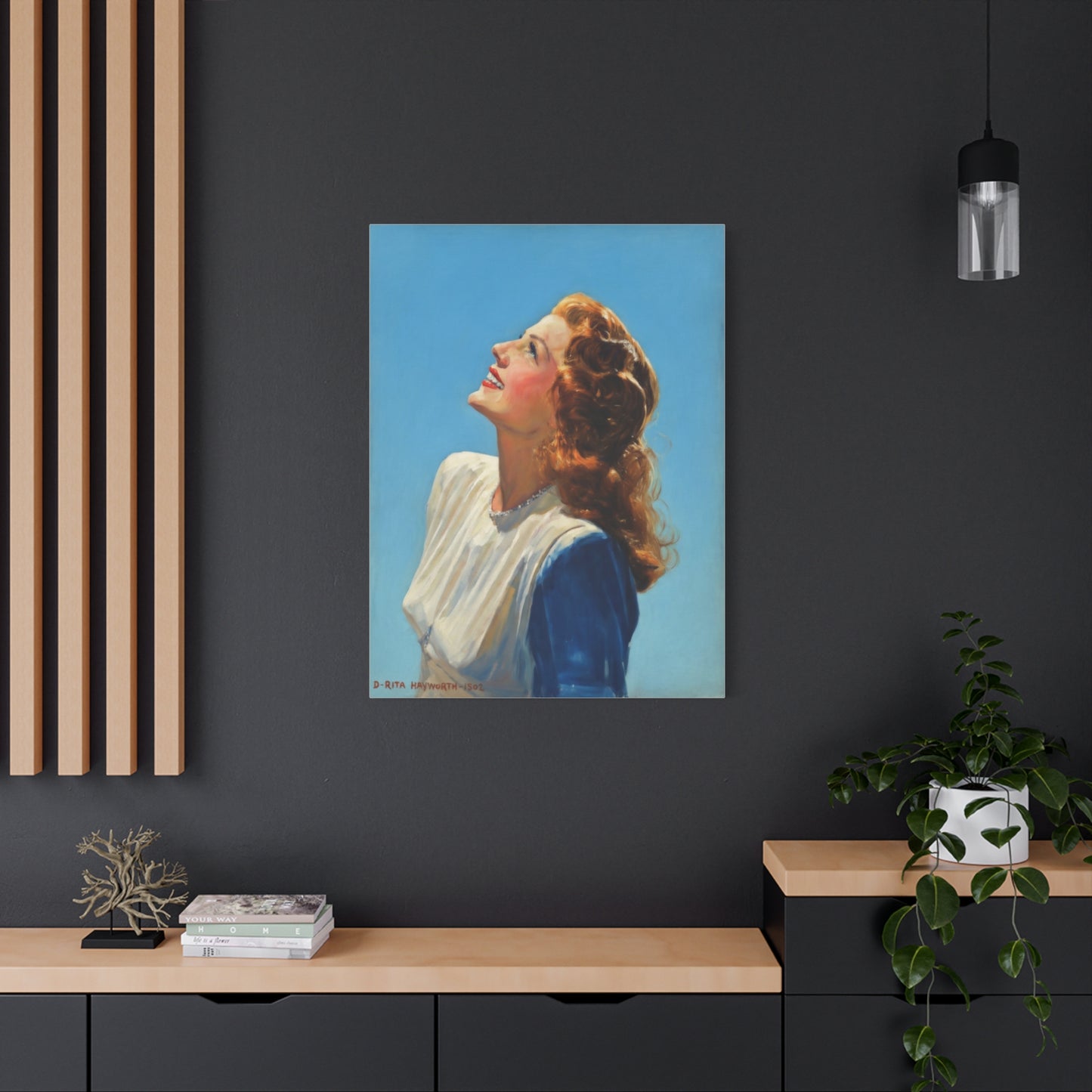 Vintage Rita Hayworth Portrait Matte Canvas Print — Woman Looking Up Wall Art