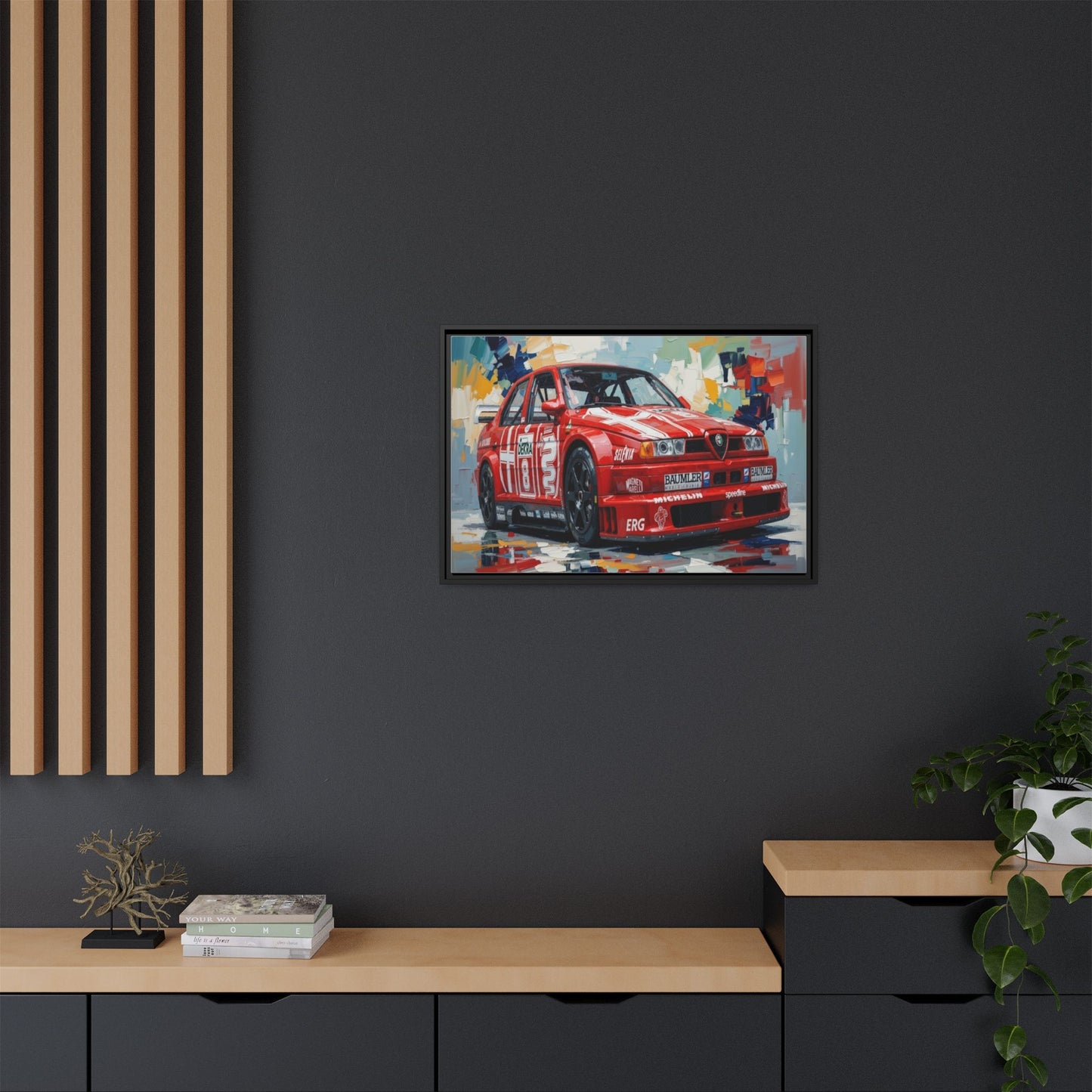 Framed Racing Car Canvas Print — Red Alfa Romeo Track Art