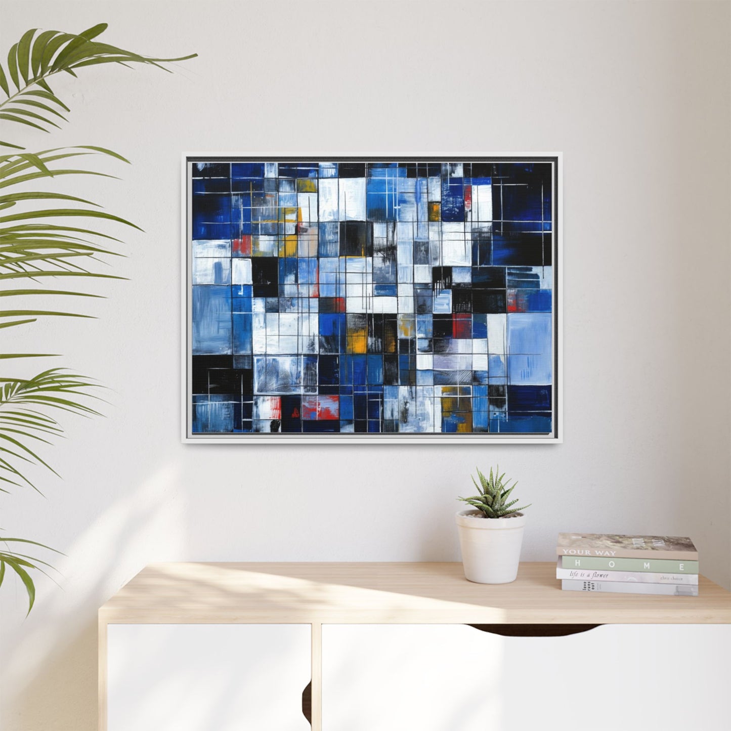 Abstract Blue Grid Matte Canvas Framed Art Print