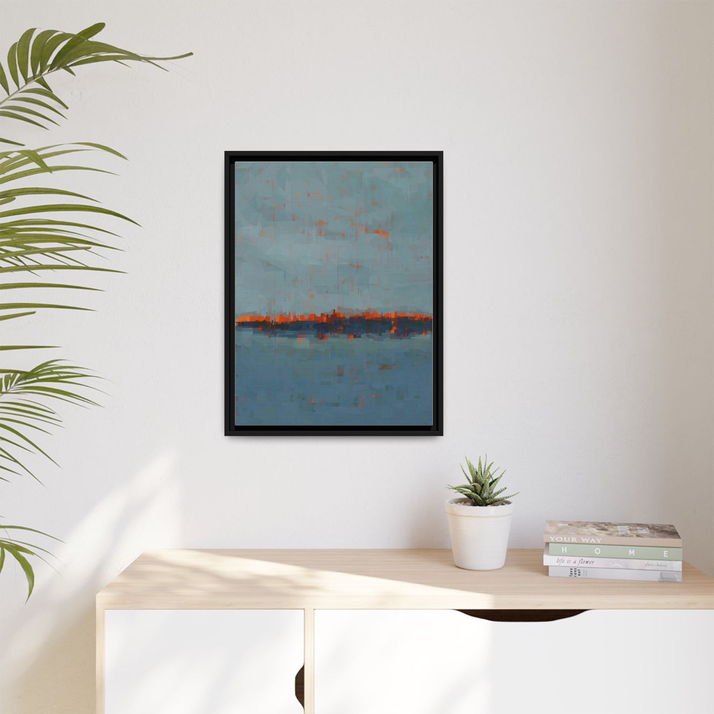 Framed Canvas Art — Teal & Orange Abstract Seascape