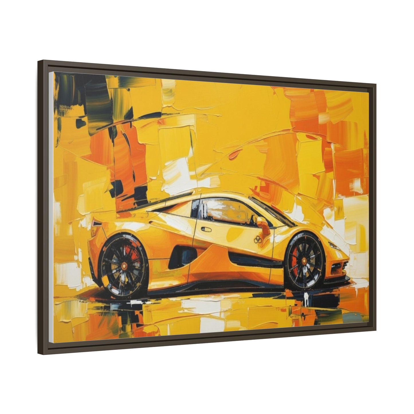Yellow Sports Car Abstract Matte Canvas Framed Print