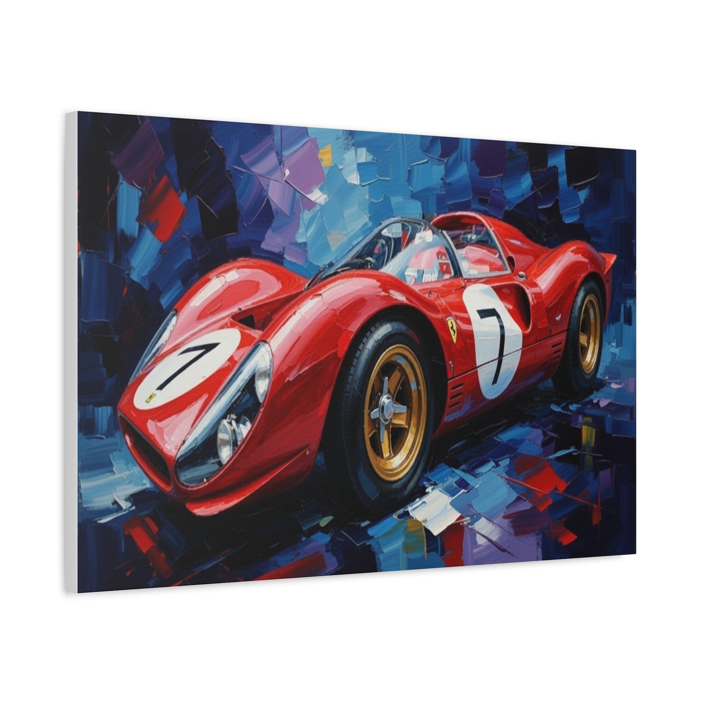 Vintage Ferrari Racing Car Canvas Print — Red Classic Sports Car Artwork (Matte Stretched)