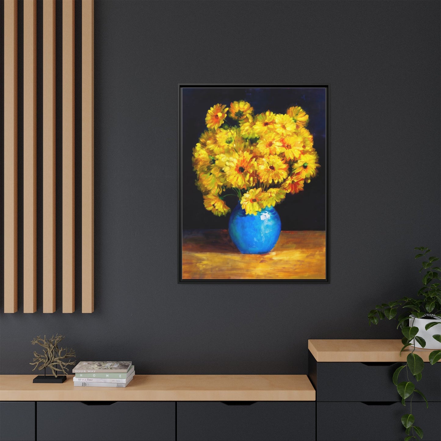 Yellow Daisy Bouquet Matte Canvas Framed Wall Art