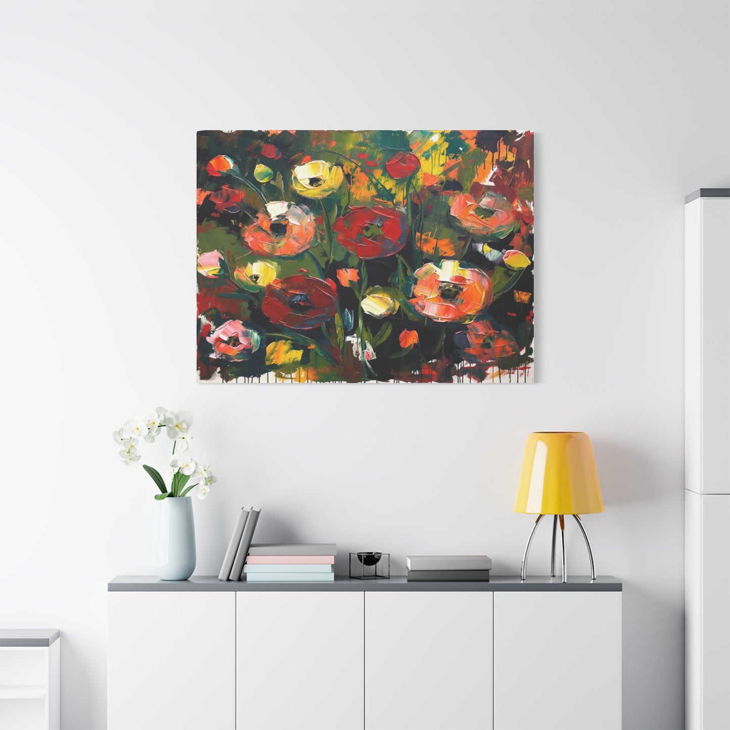 Bold Floral Abstract Canvas Print — Colorful Poppy Wall Art, Matte Stretched 1.25"