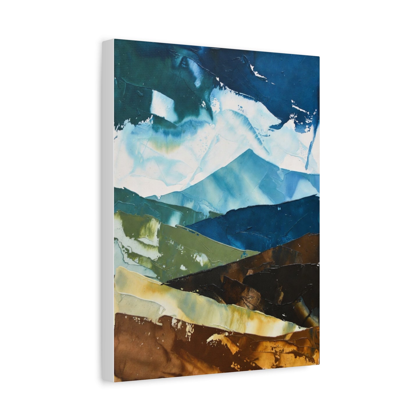 Abstract Mountain Landscape Matte Canvas Wall Art — Blue & Earth Tone Stretched Canvas