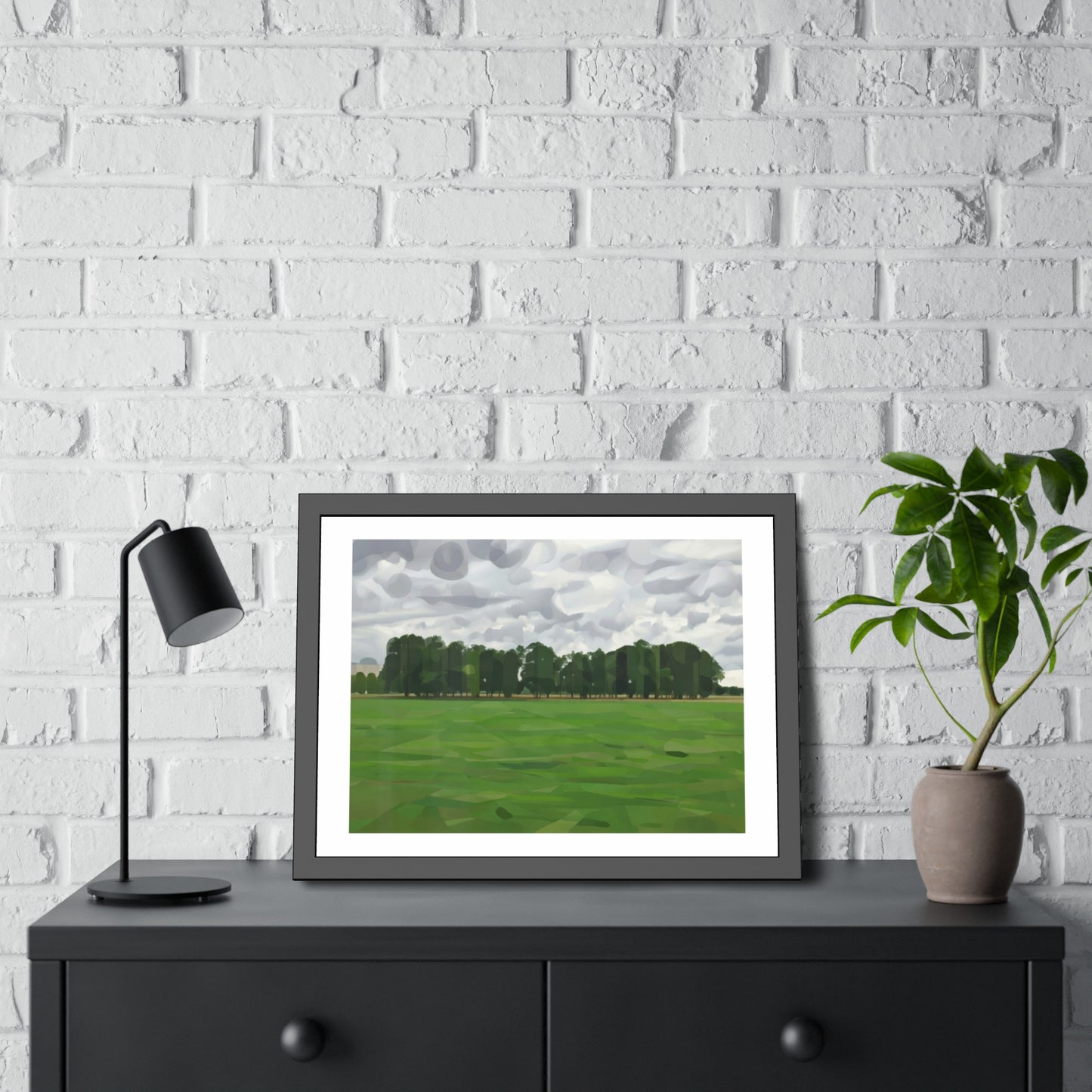 Framed Landscape Poster — Minimal Green Field Art Print