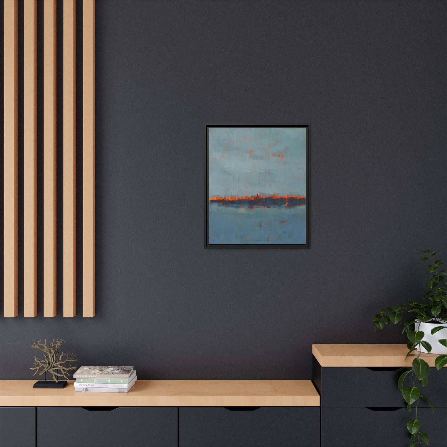 Framed Canvas Art — Teal & Orange Abstract Seascape