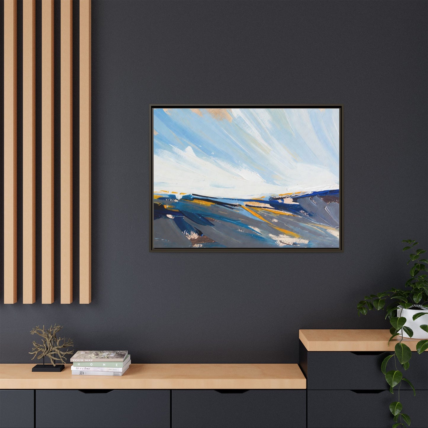 Framed Abstract Seascape Canvas Print — Matte Multi‑Color Wall Art