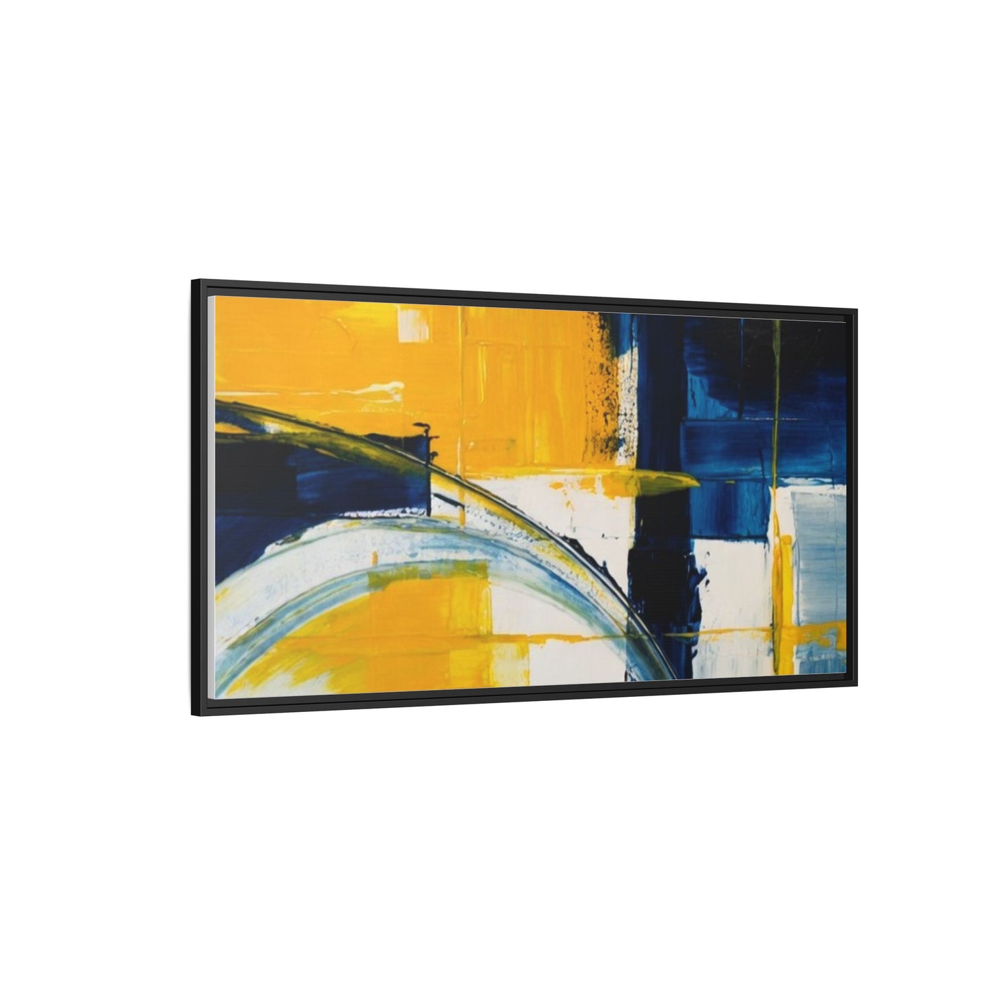 Abstract Yellow & Blue Framed Canvas Wall Art — Modern Matte Canvas Print