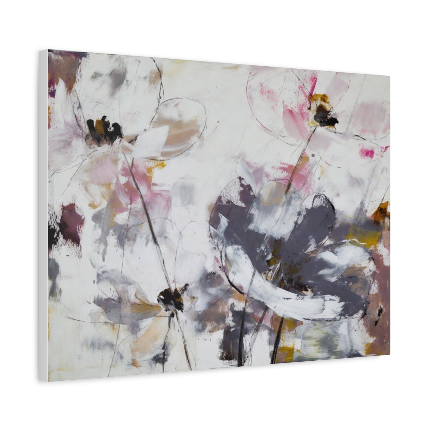 Abstract Floral Canvas Wall Art — Soft Neutral Blossoms Matte Stretched Canvas