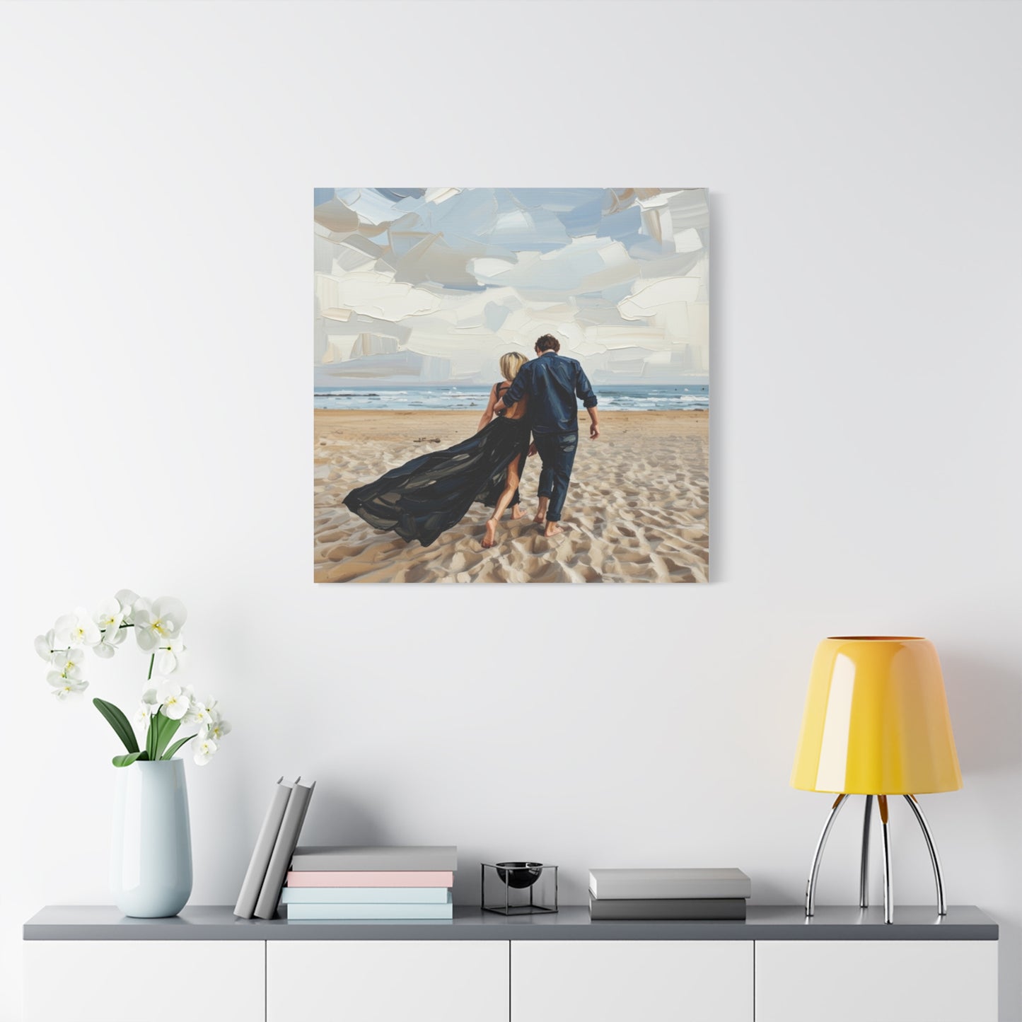 Beach Couple Canvas Print — Romantic Seaside Wall Art, Matte Stretched 1.25"
