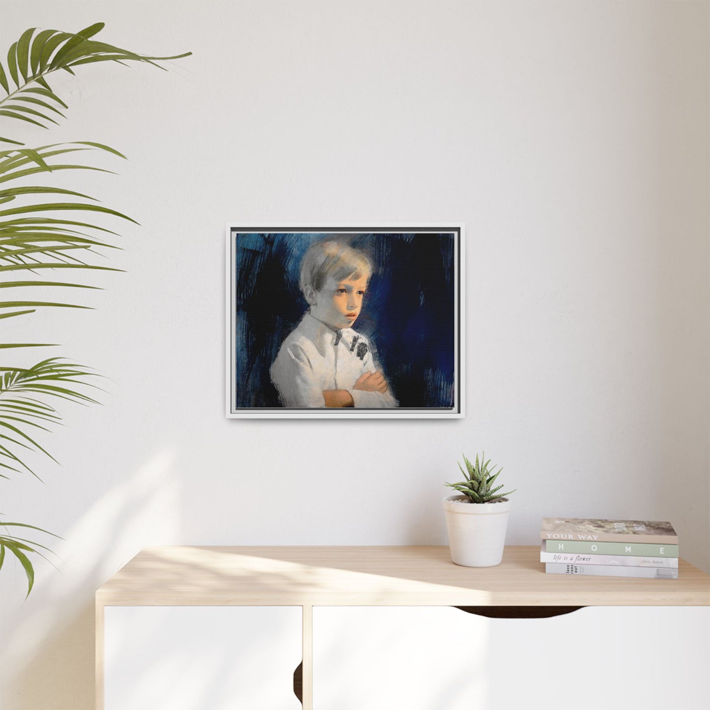 Painting of boy by Unknown Artist Framed Matte Canvas Wall Art Print