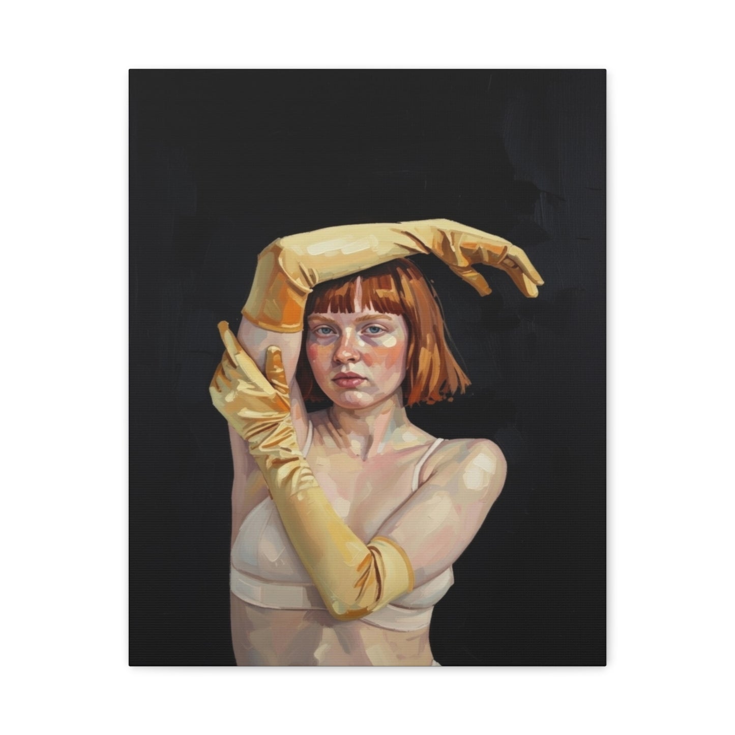 Contemporary Portrait Canvas — Redhead in Yellow Gloves Matte Stretched Art