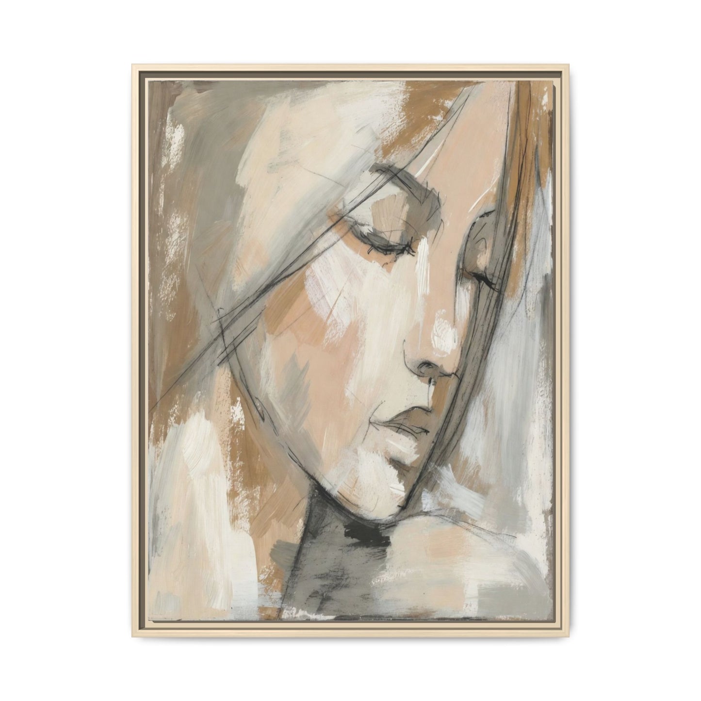 Framed Matte Canvas Art — Serene Abstract Portrait in Neutrals