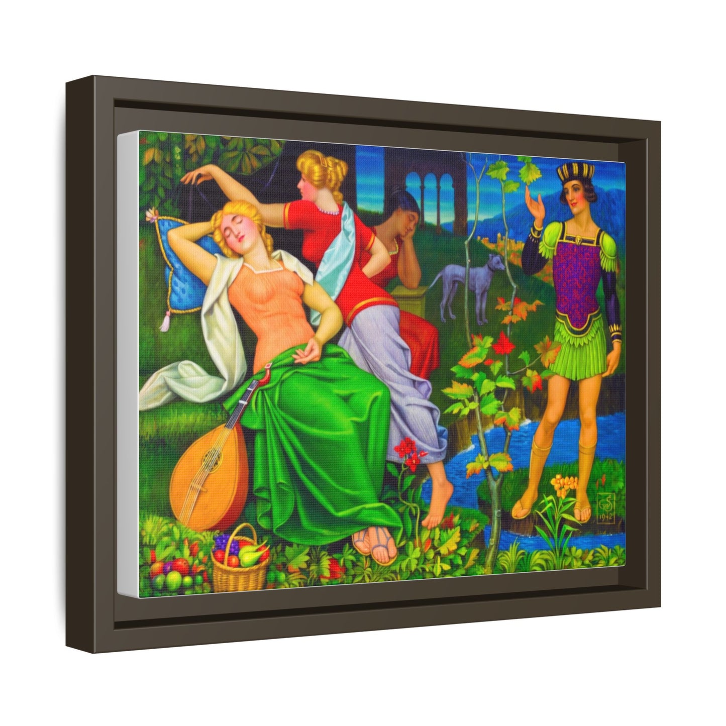 Framed Matte Canvas Art — Colorful Mythic Garden Scene