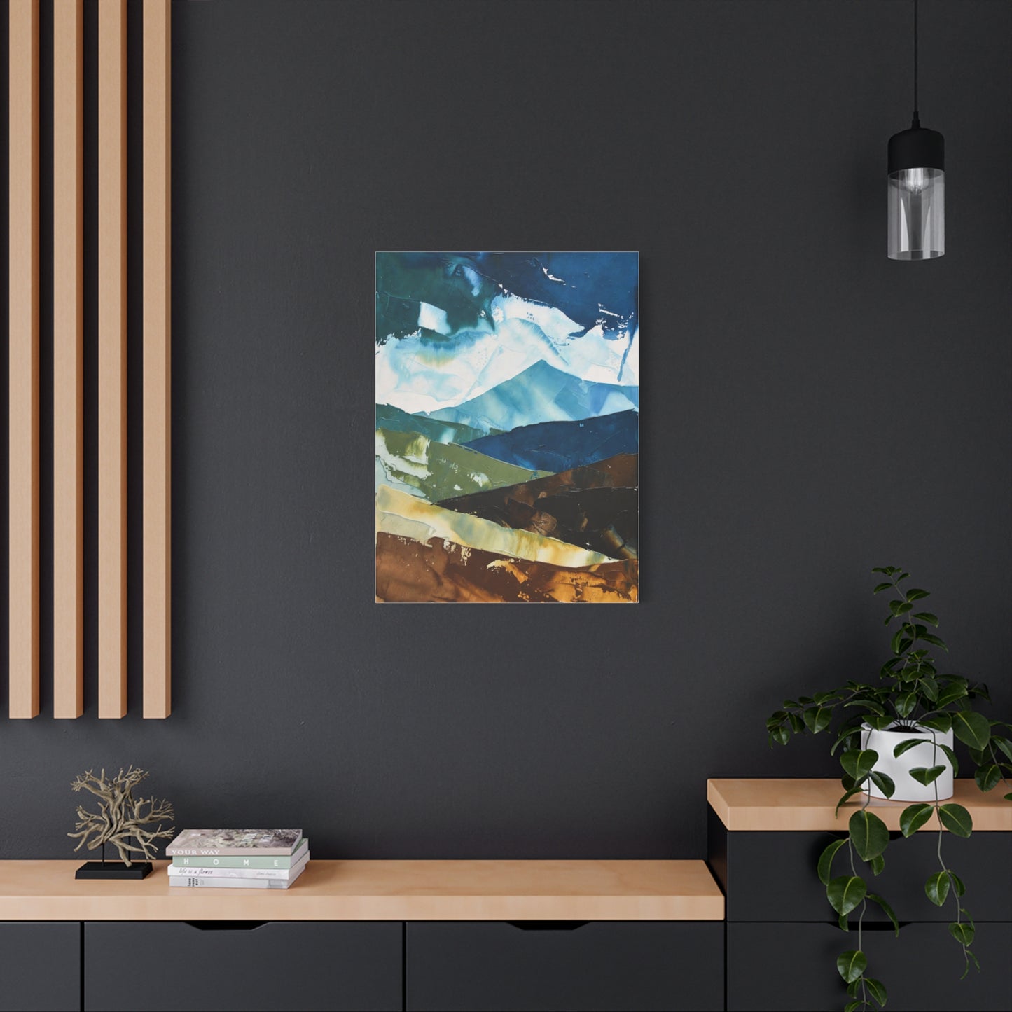 Abstract Mountain Landscape Matte Canvas Wall Art — Blue & Earth Tone Stretched Canvas