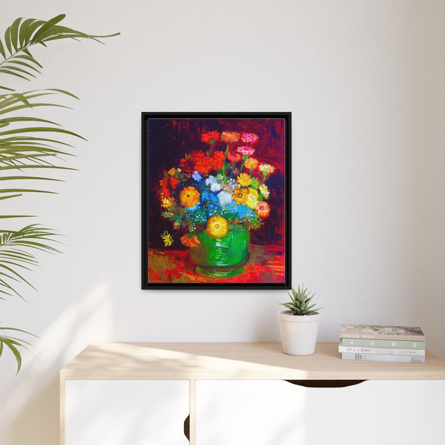 Framed Floral Canvas Print — Colorful Bouquet Wall Art