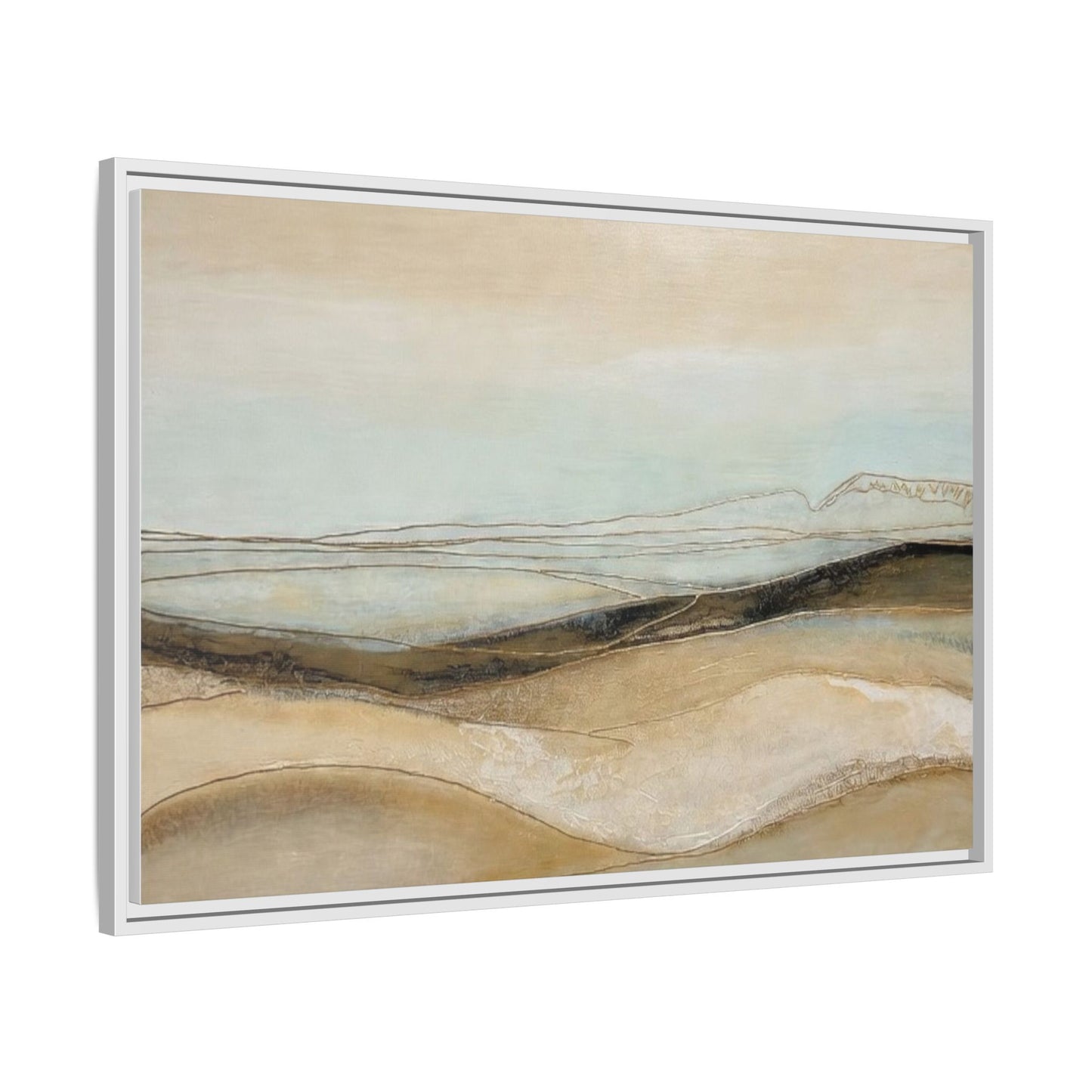 Framed Matte Canvas Wall Art — Neutral Abstract Landscape in Soft Blues & Earth Tones