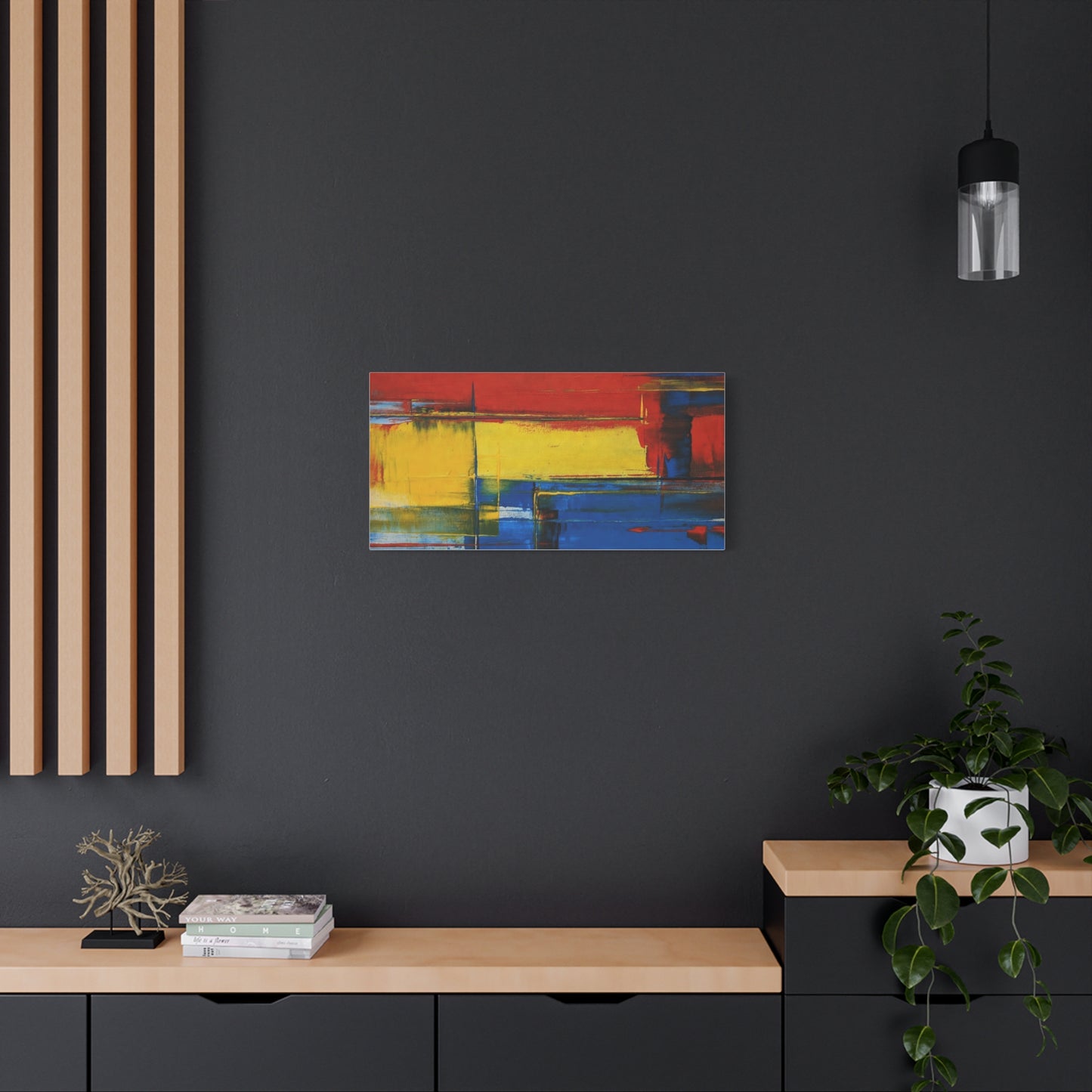 Abstract Color Block Matte Canvas Wall Art — Red, Yellow & Blue Stretched Canvas