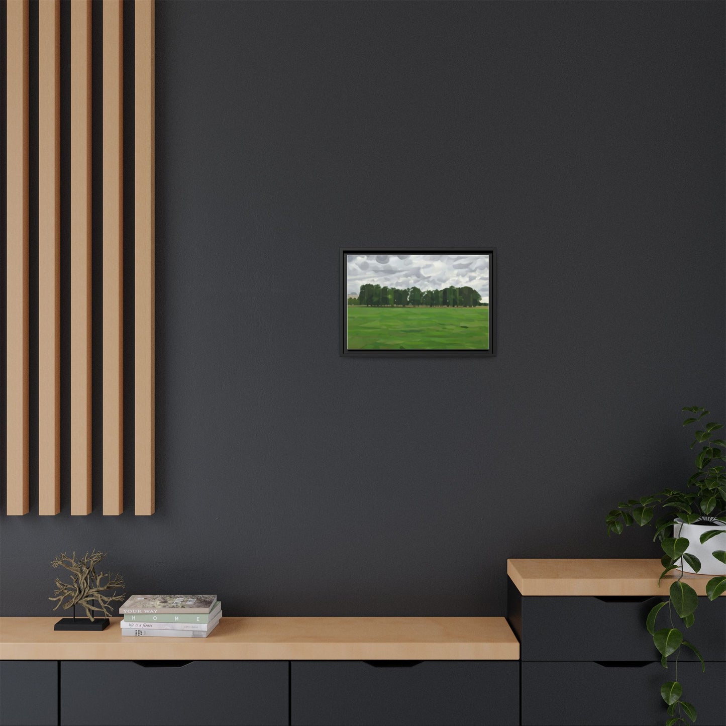 Framed Matte Canvas Print — Minimalist Green Landscape Art