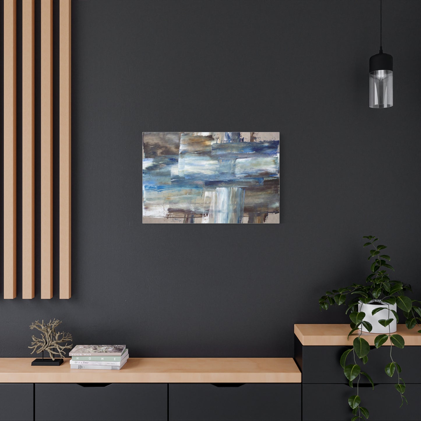 Abstract Blue Waterfall Matte Canvas Wall Art, Stretched 1.25"