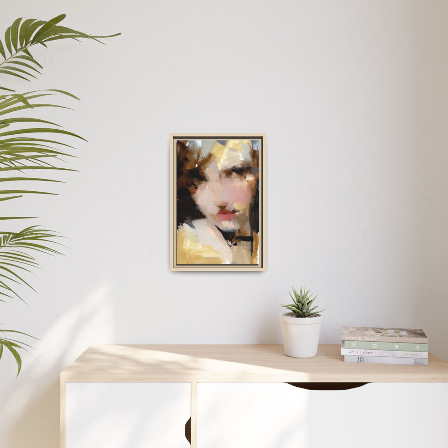 Abstract Portrait Matte Canvas Framed Print — Modern Feminine Wall Art