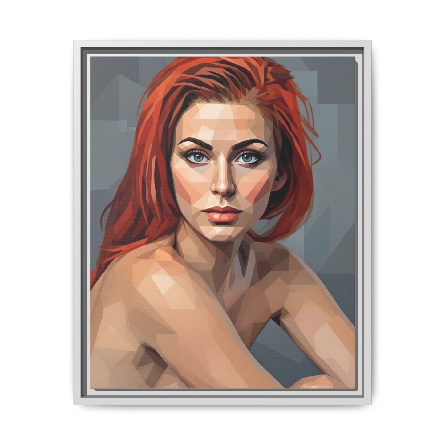 Framed Matte Canvas Portrait — Geometric Redhead Wall Art