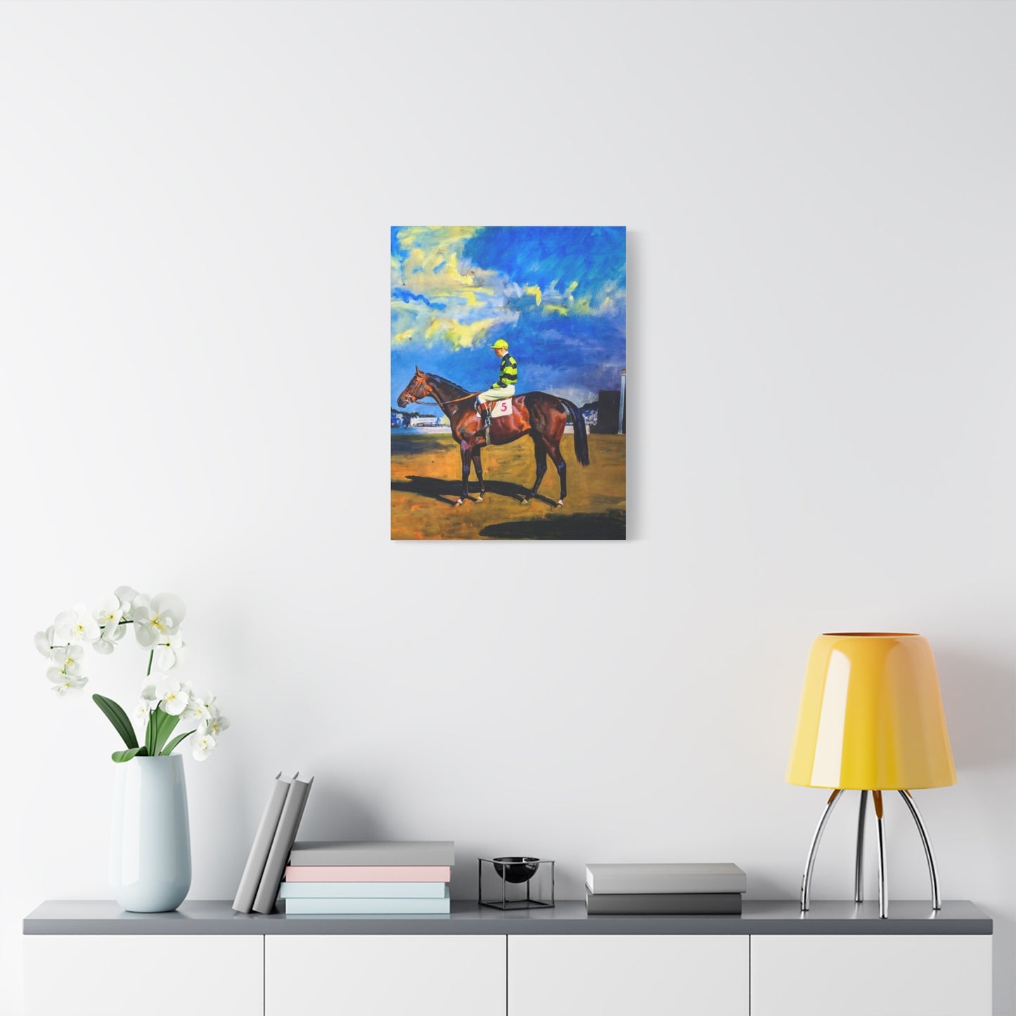 Horse Racing Jockey Canvas Print — Equestrian Art Matte Stretched Wall Decor