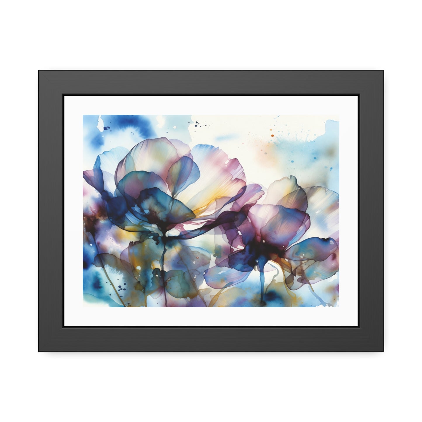 Abstract Blue Floral Framed Poster — Watercolor Flower Art Print