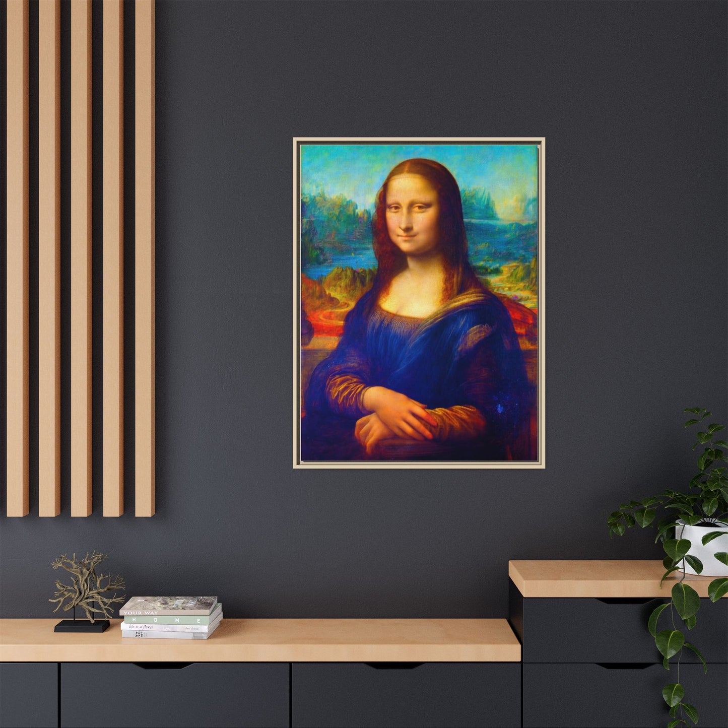 Framed Matte Canvas Print — Colorful Mona Lisa Wall Art