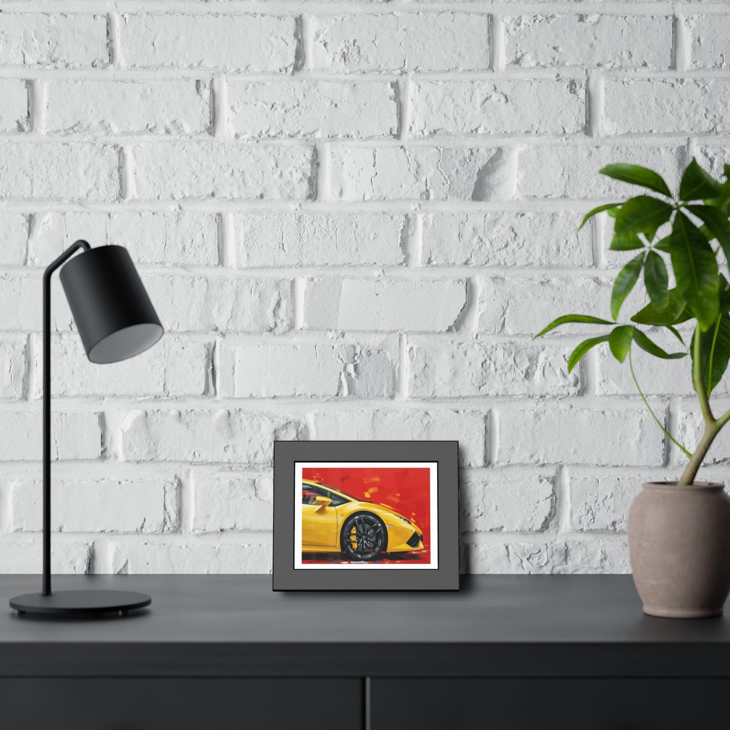 Yellow Sports Car Framed Poster — Modern Automotive Wall Art