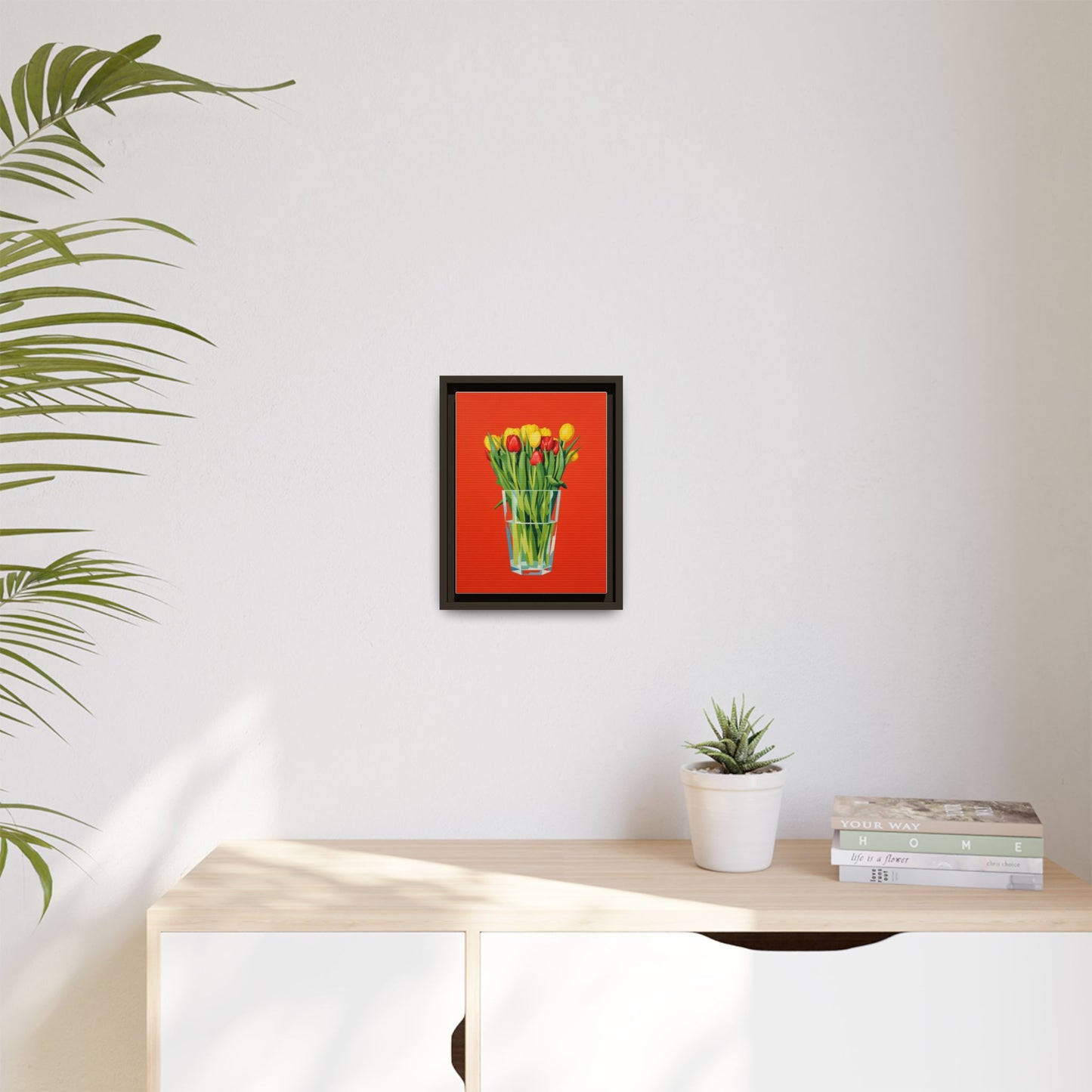 Framed Tulip Bouquet Matte Canvas Art — Vibrant Red Floral Wall Print