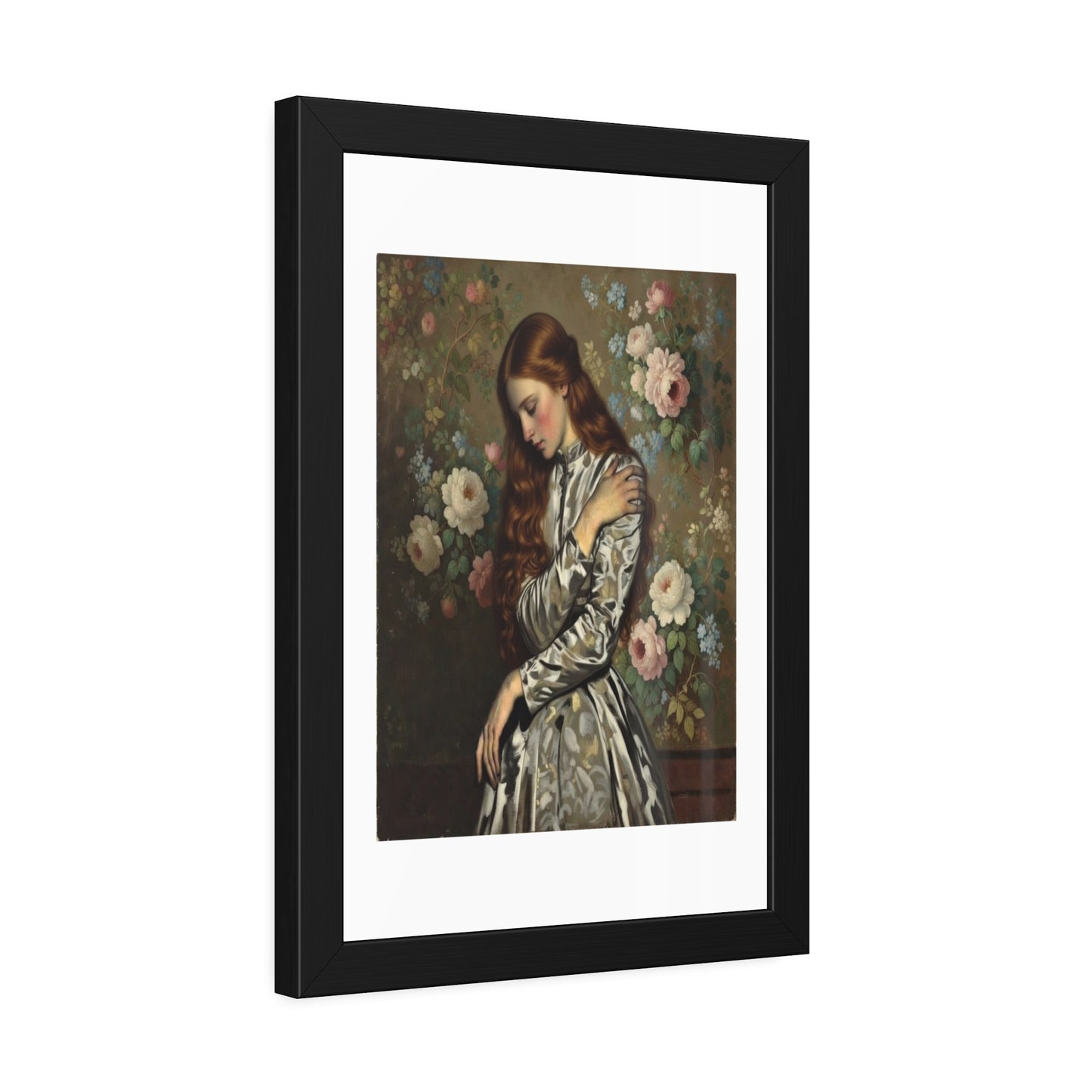Framed Art Print — Vintage Portrait with Floral Background