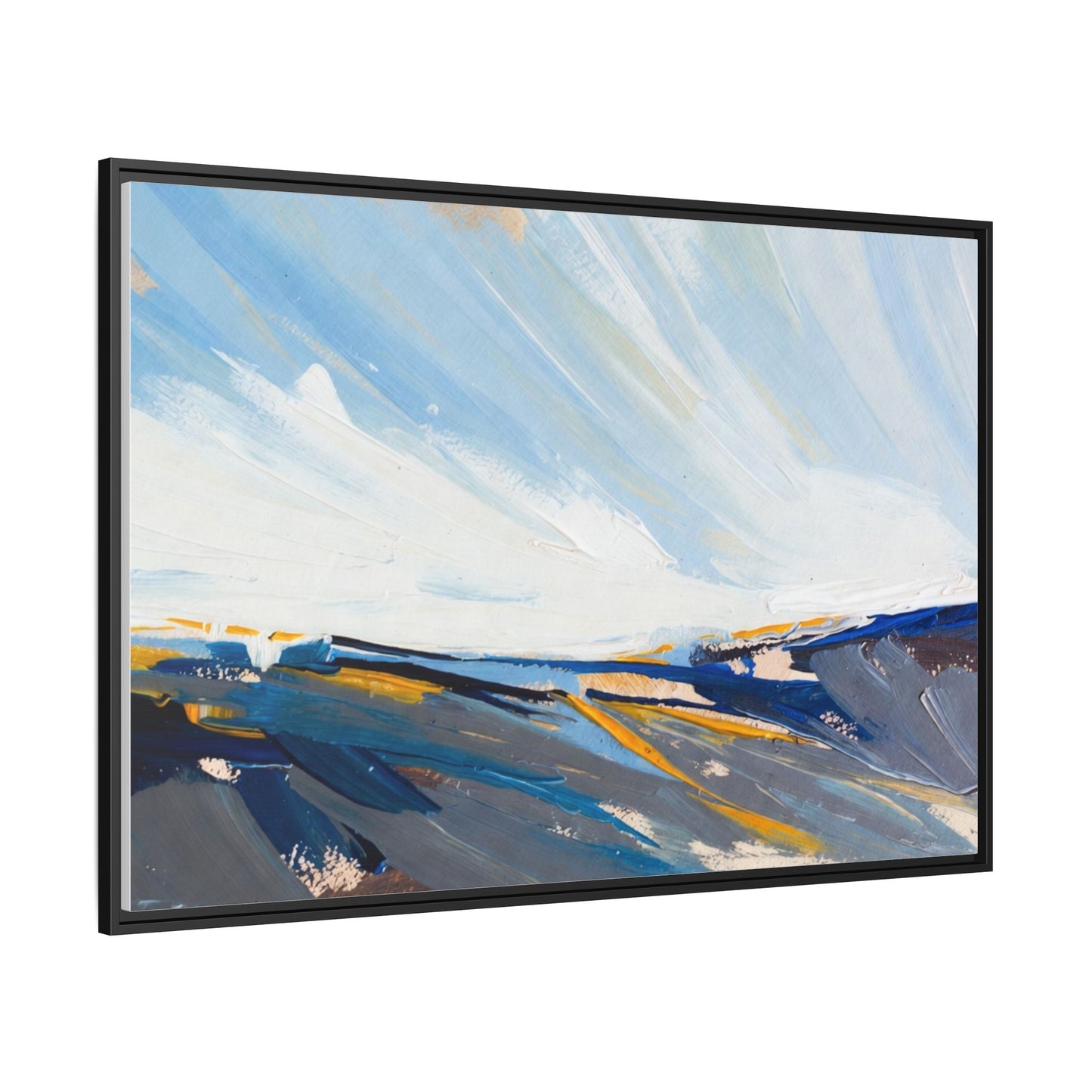 Framed Abstract Seascape Canvas Print — Matte Multi‑Color Wall Art