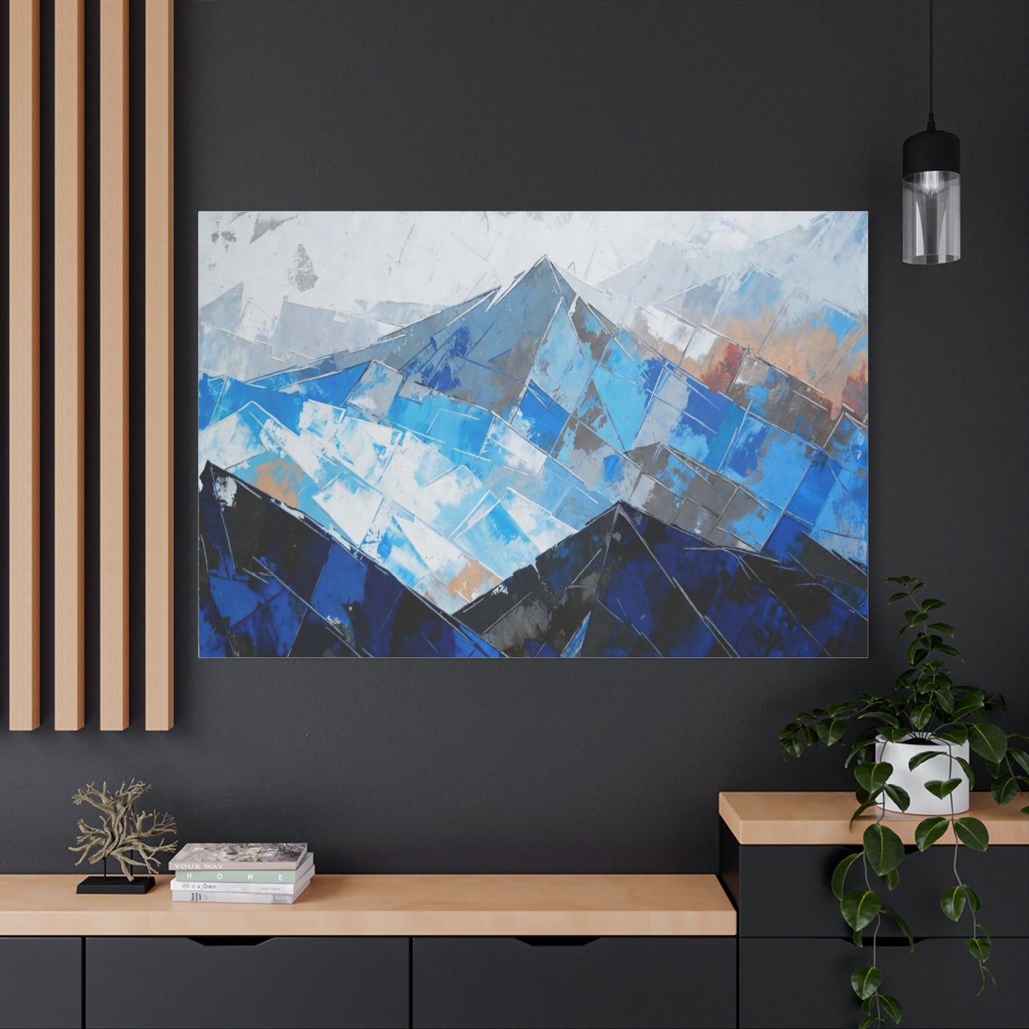 Blue Abstract Mountain Canvas Print – Modern Geometric Landscape Wall Art