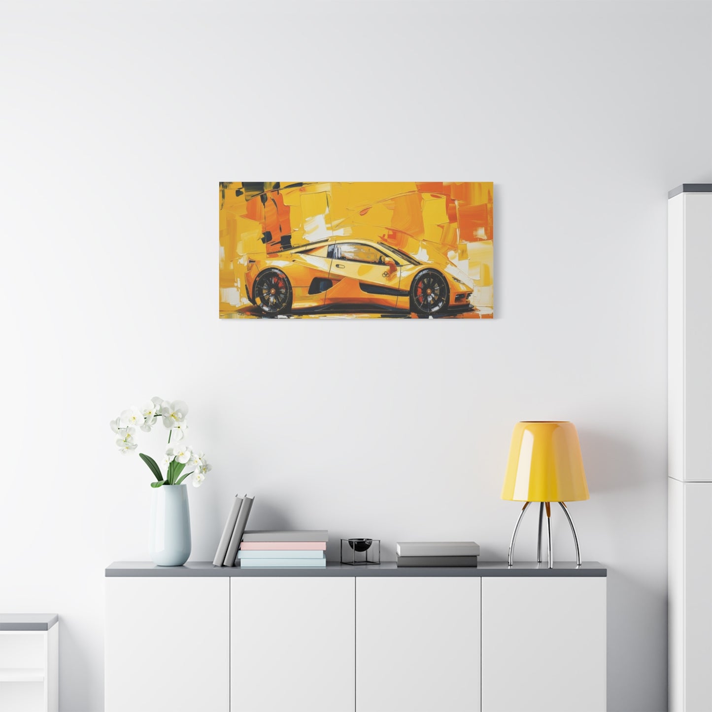 Yellow Sports Car Abstract Canvas Art - Matte Stretched Wall Print