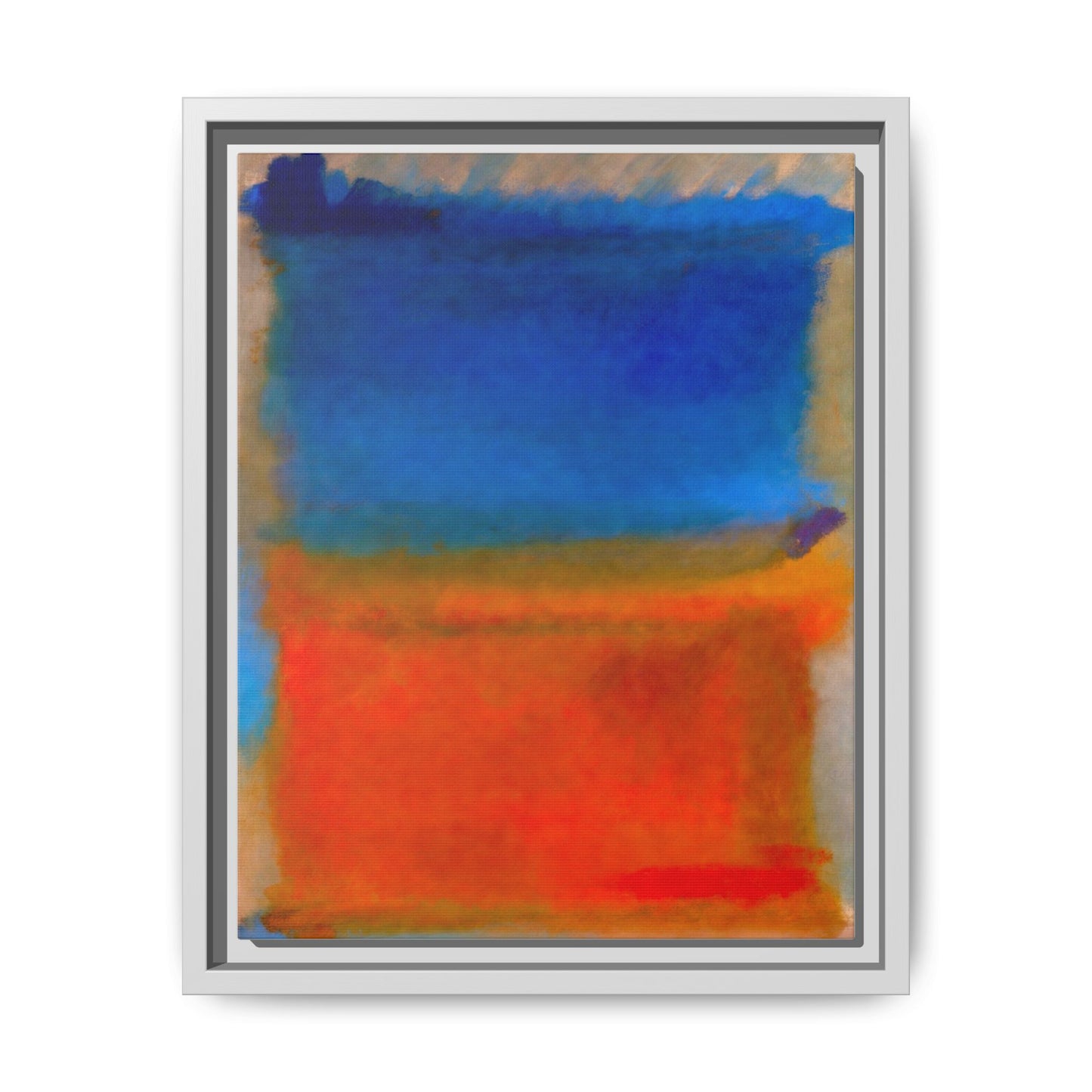 Abstract Color Block Matte Canvas Framed Wall Art — Blue & Orange Modern Painting