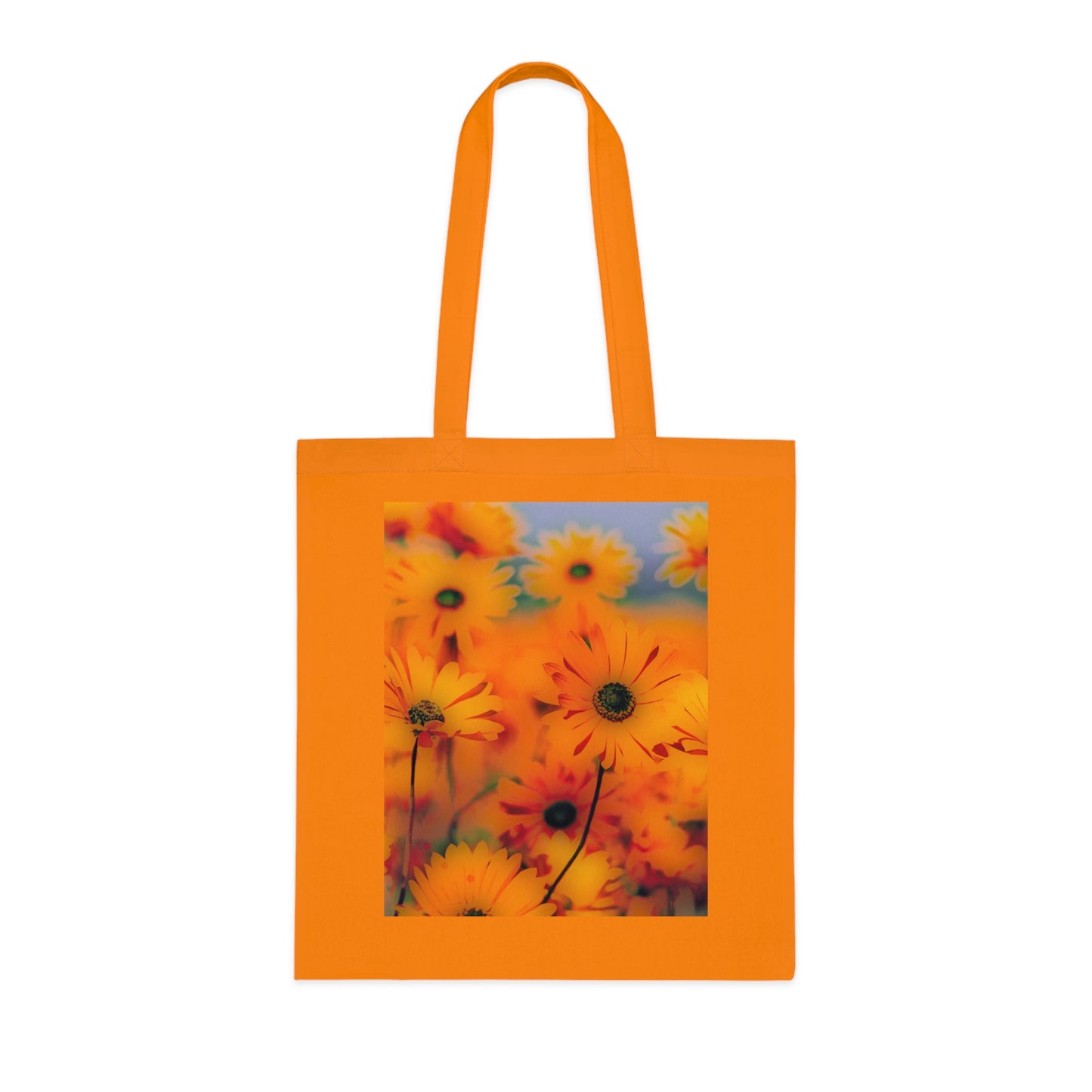 Floral Sunburst Cotton Tote — Bright Orange Daisy Print