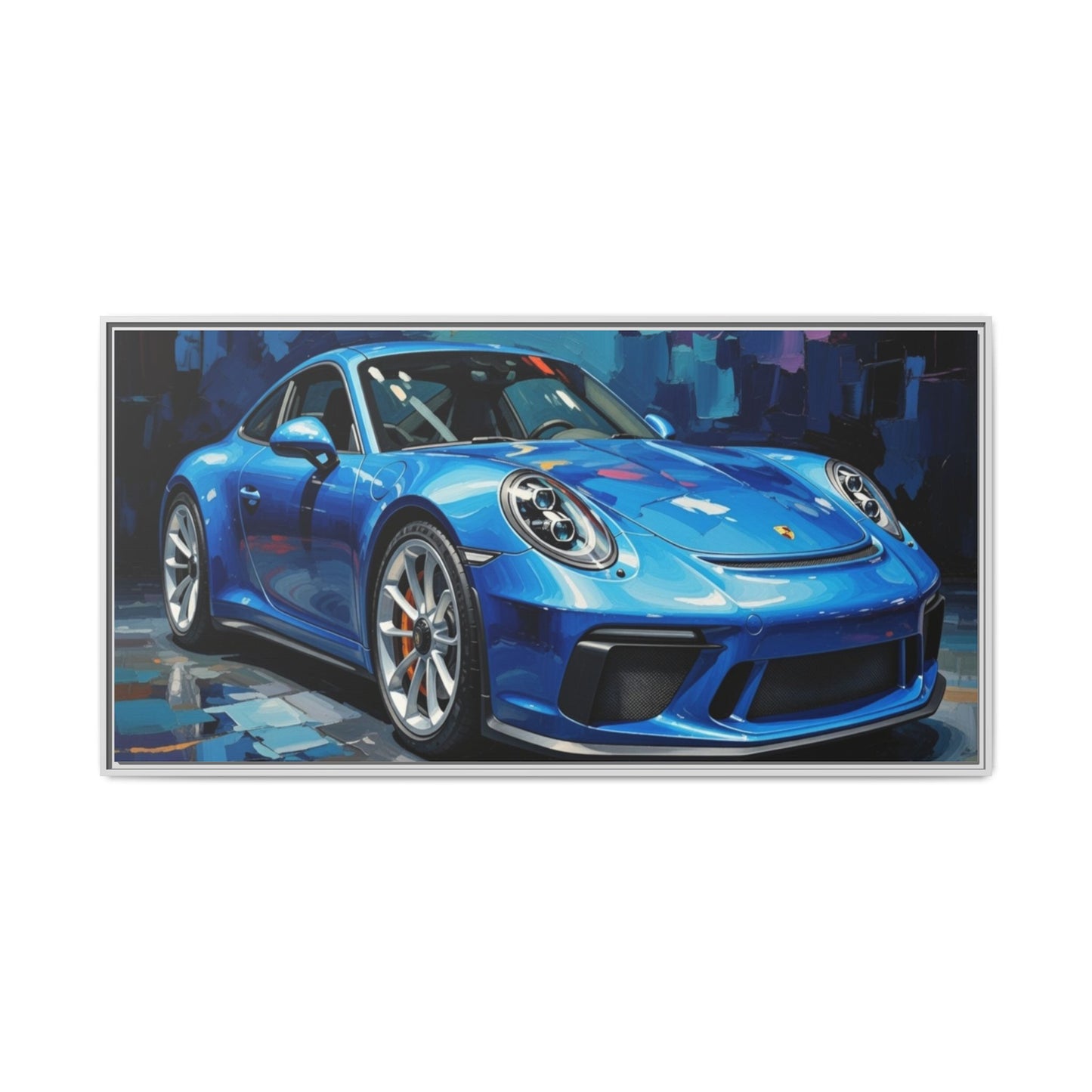 Blue Sports Car Matte Canvas Framed Print — Modern Automotive Wall Art