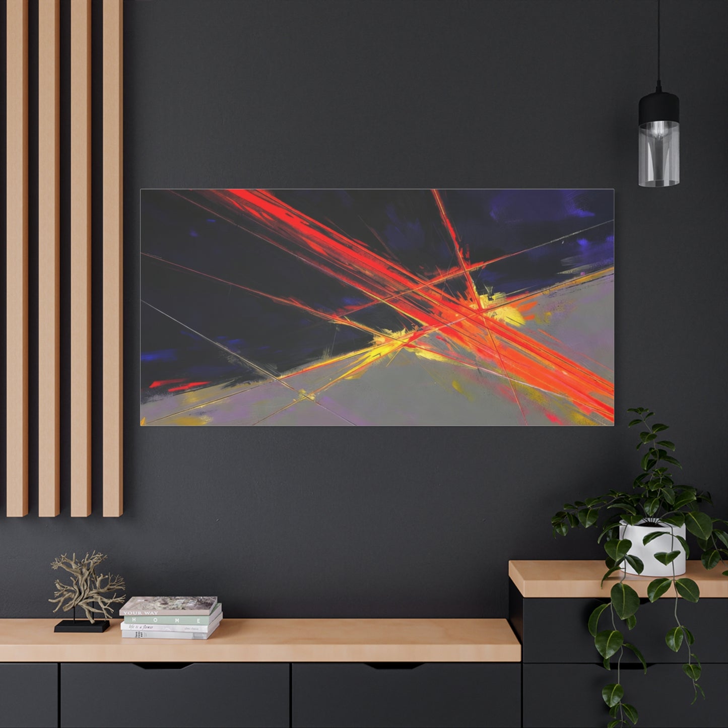 Abstract Red Streaks Matte Canvas Print — Modern Geometric Wall Art