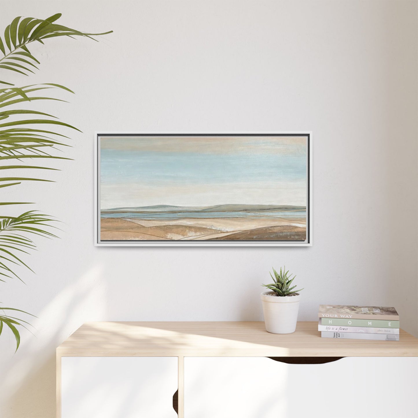 Framed Abstract Landscape Matte Canvas — Serene Coastal Horizon Wall Art