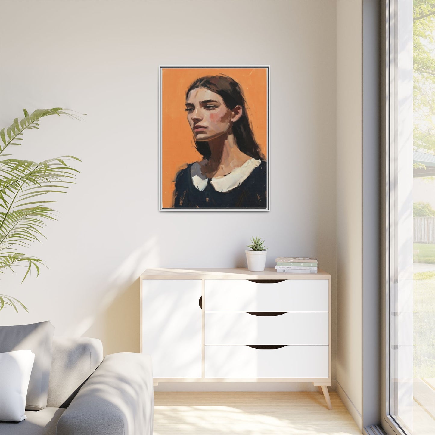 Framed Matte Canvas Portrait Art — Modern Figurative Painting on Orange