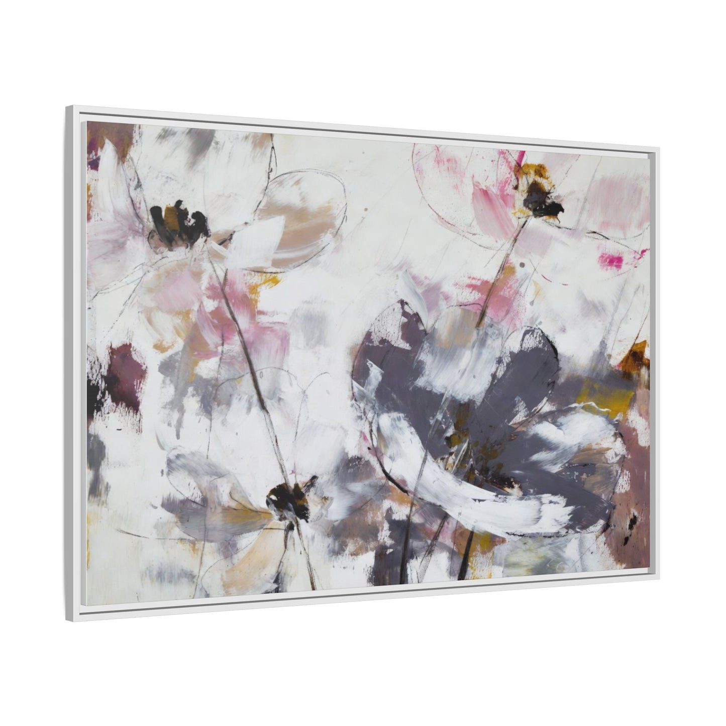 Abstract Floral Matte Canvas Framed Wall Art — Soft Watercolor Blooms
