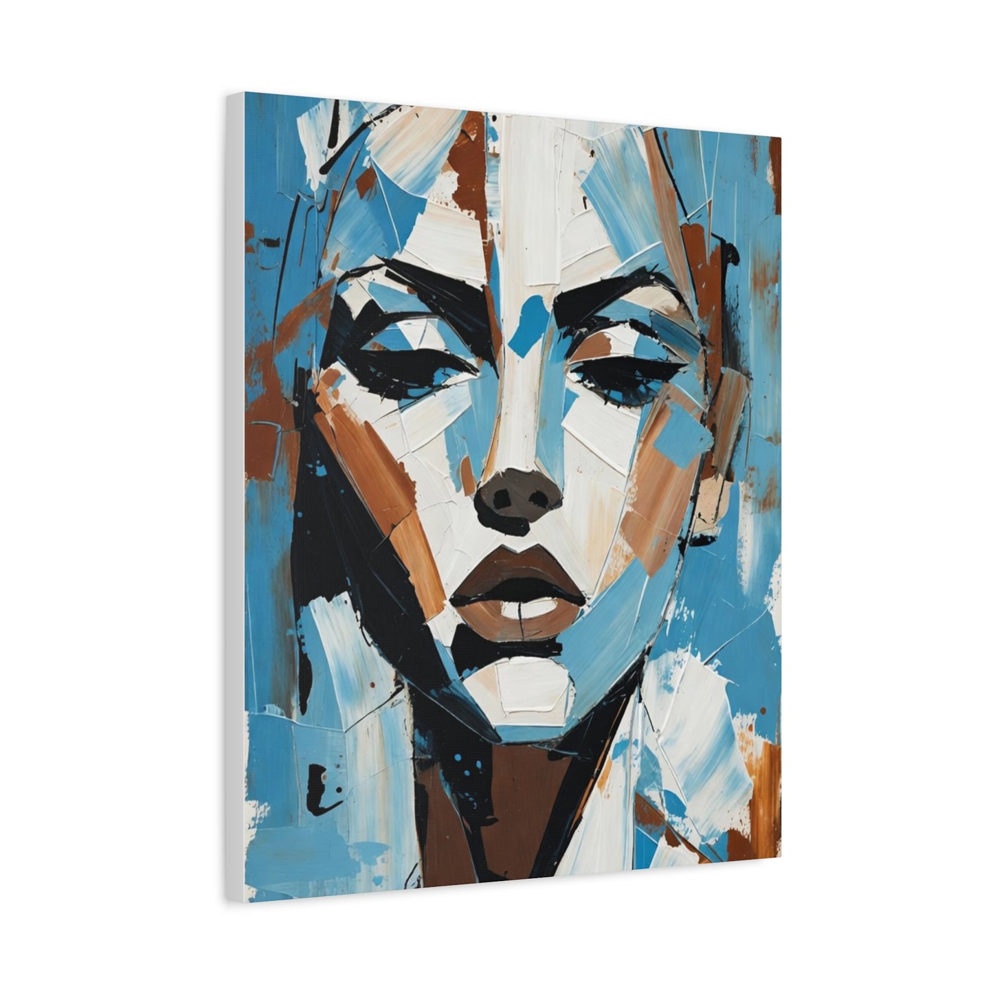 Abstract Blue Portrait Canvas Print — Modern Stretched Matte Wall Art