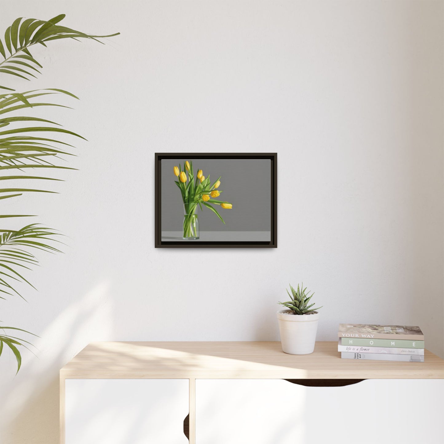 Framed Matte Canvas Art — Yellow Tulip Vase Wall Print
