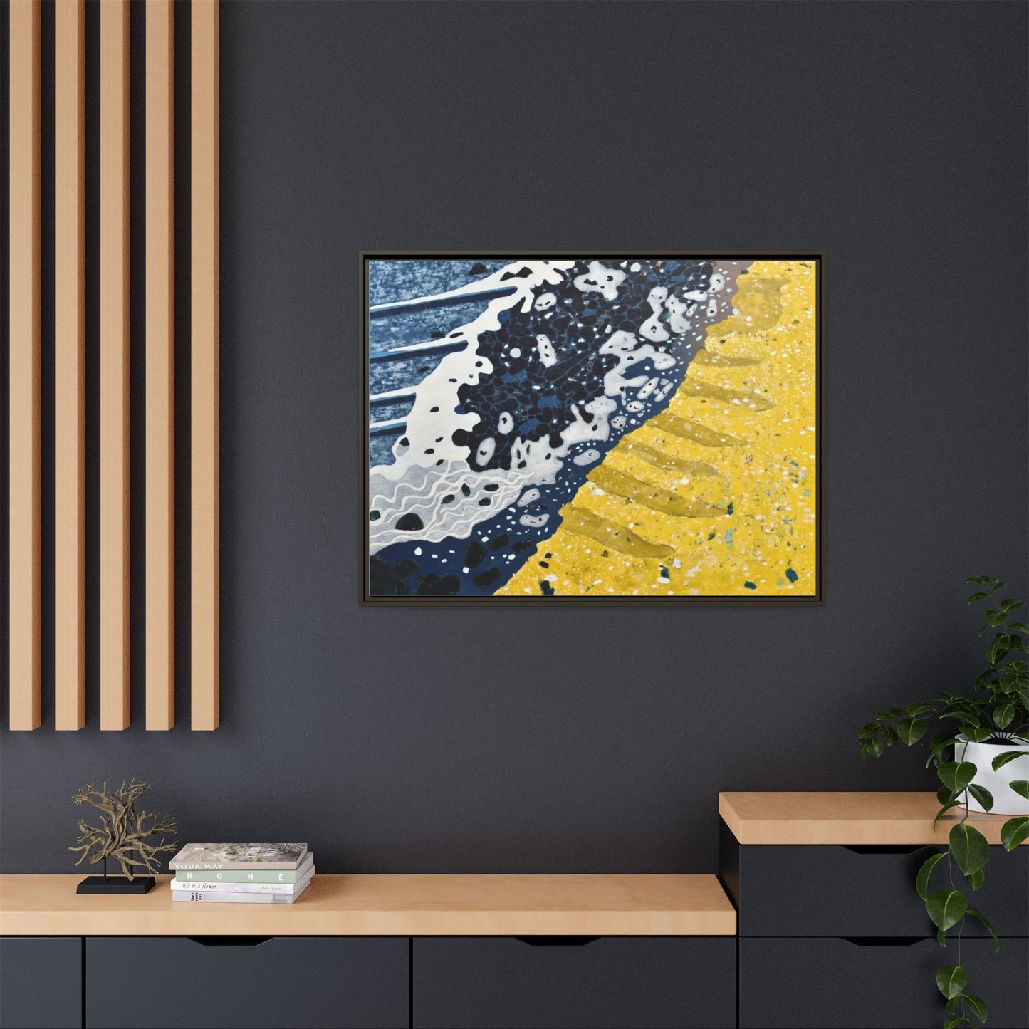 Framed Abstract Ocean & Sand Matte Canvas Print
