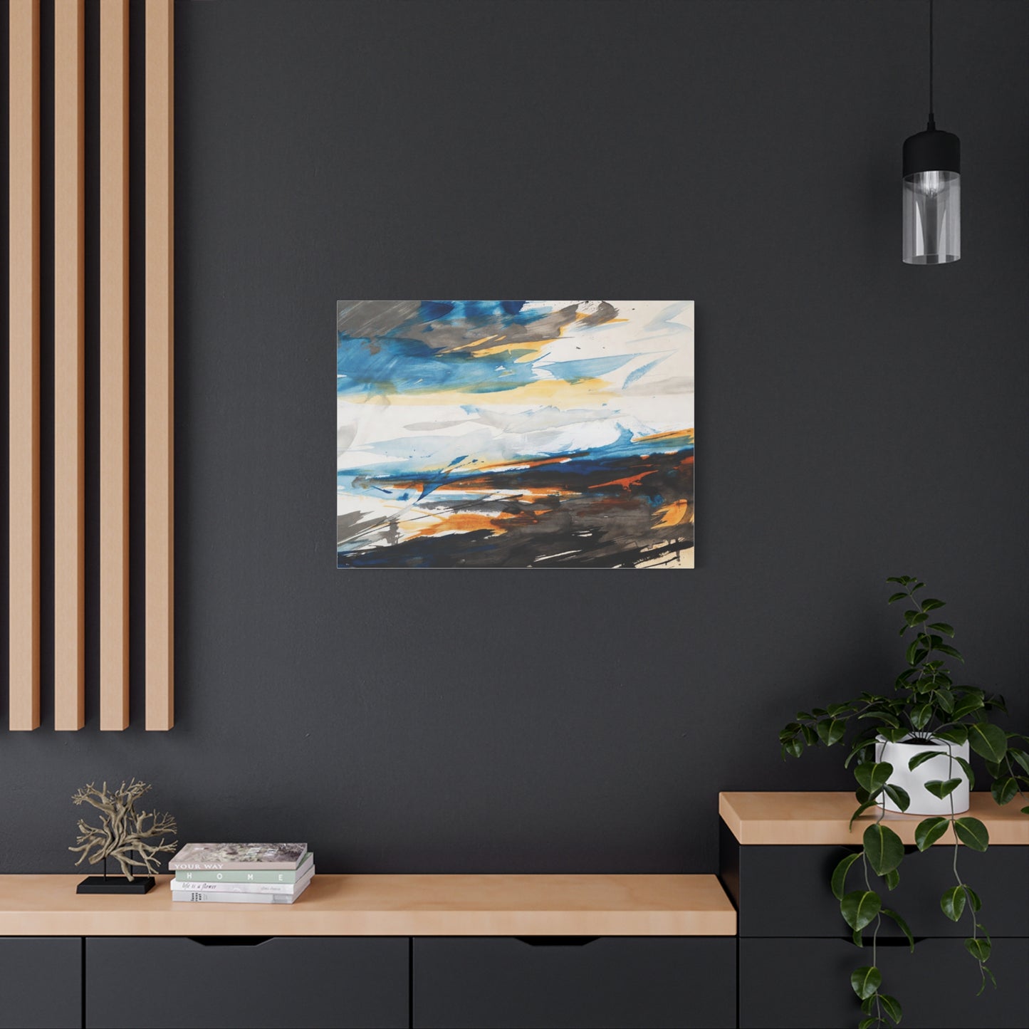Abstract Oceanic Canvas Print — Blue & Amber Stretched Wall Art