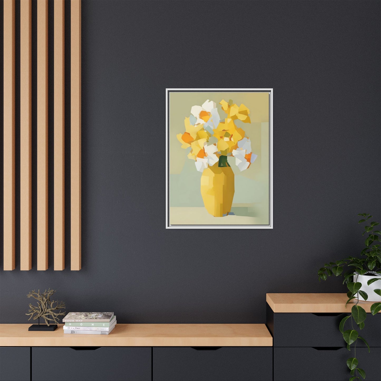 Framed Floral Canvas Print — Yellow Vase Bouquet Wall Art