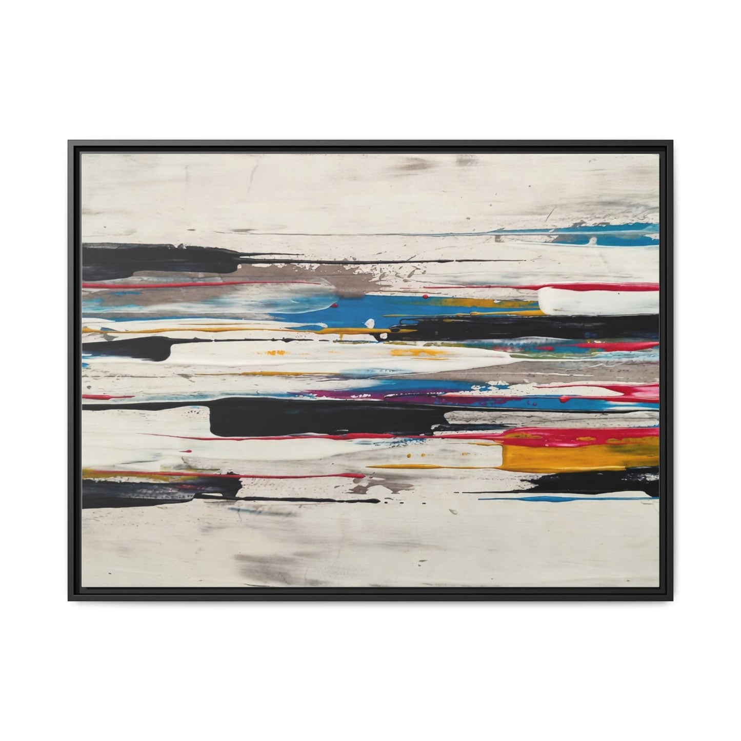 Abstract Multi-Color Framed Canvas Wall Art — Modern Horizontal Brushstroke Print