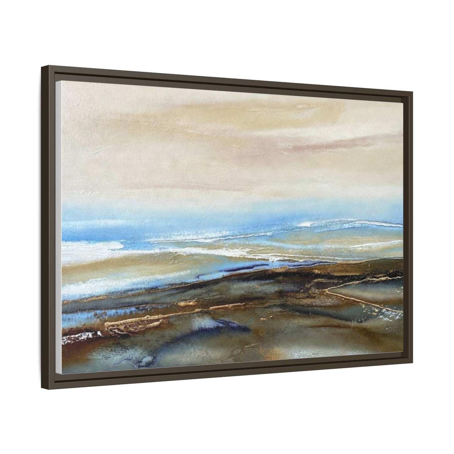 Framed Abstract Seascape Matte Canvas — Coastal Blue & Earth Tone Wall Art